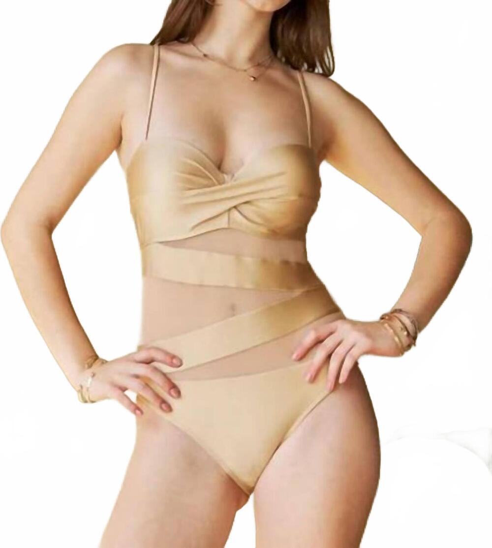 NEW DAVI & DANI mesh cut-off one piece swimsuit in beige